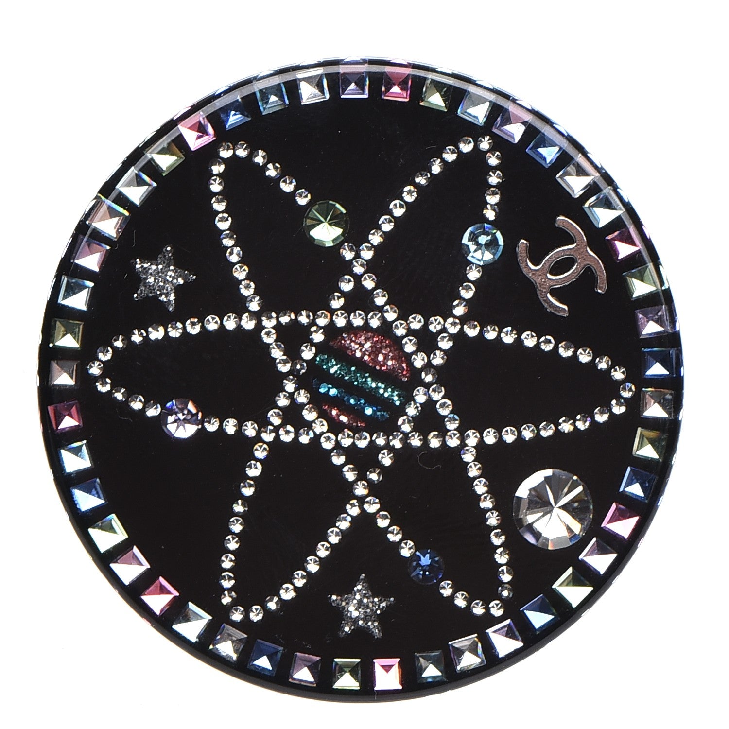 Chanel Glittered Resin Strass Brooch Black Pink 1 of 5