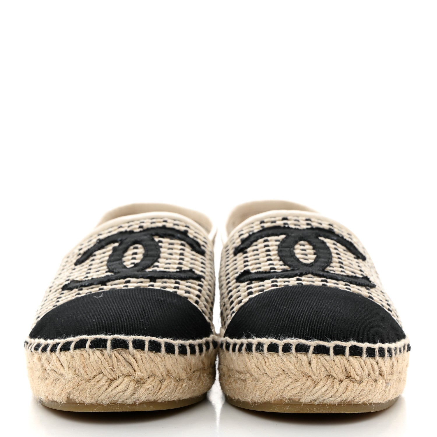Chanel Mesh Grosgrain CC Espadrilles 37 Beige Black 2 of 7