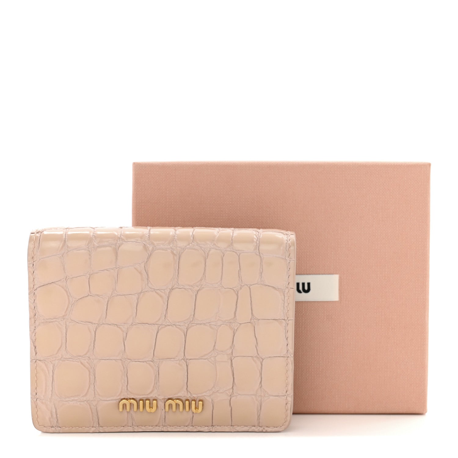 Miu Miu Patent Crocodile Embossed Wallet Bi-Fold Compact Wallet Ninfea 8 of 8