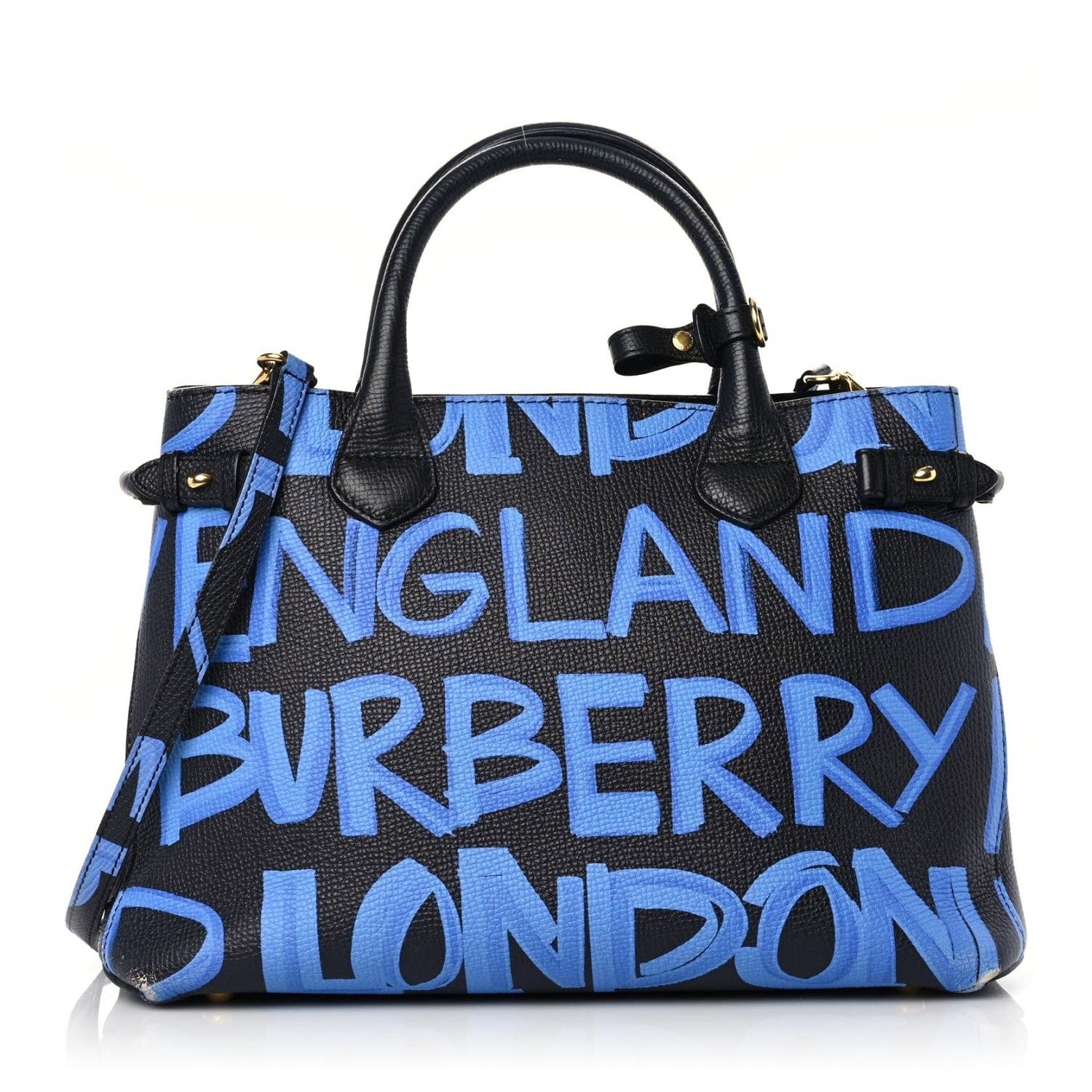 Burberry Grainy Calfskin Graffiti Print Medium Banner Tote Black 1 of 19