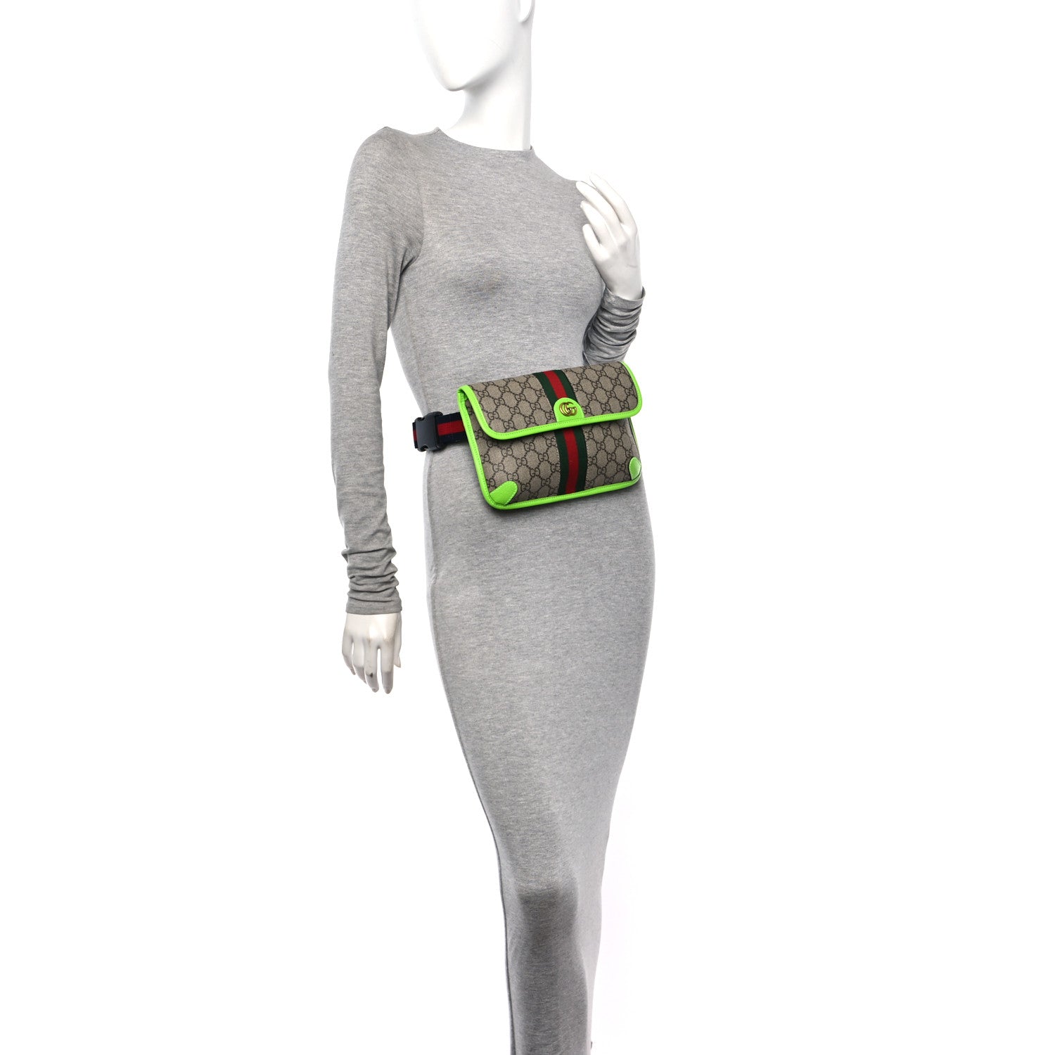 Gucci GG Supreme Monogram Web Small Ophidia Belt Bag Beige Ebony Electric Green 2 of 10