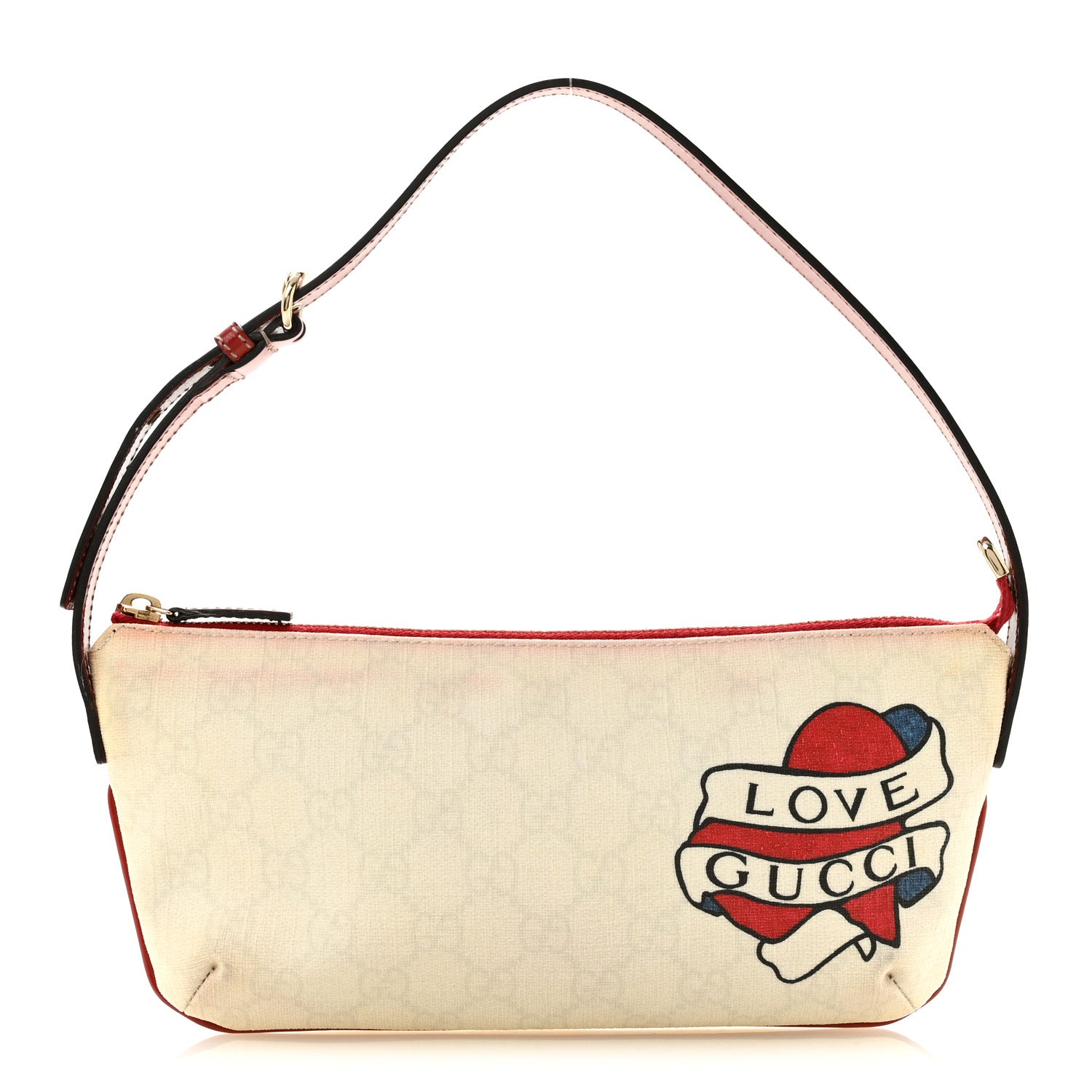 Gucci GG Plus Monogram Tattoo Heart Boat Pochette Off White Red 1 of 12
