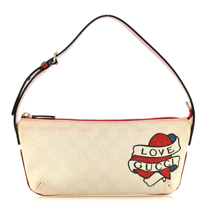 Gucci GG Plus Monogram Tattoo Heart Boat Pochette Off White Red 1 of 12