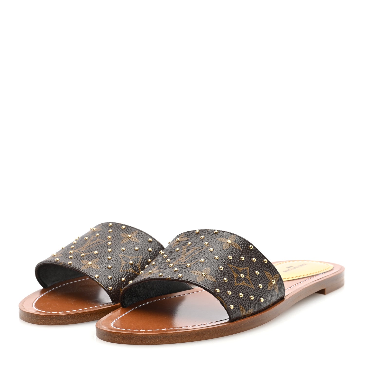 Louis Vuitton Monogram Studded Lock It Flat Mules 38 3 of 7
