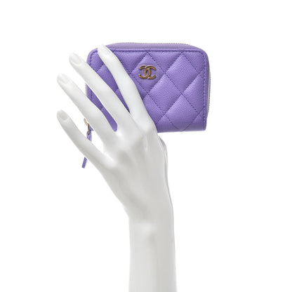 Chanel Caviar Quilted Zip Around Coin Purse Wallet Purple 2 of 8