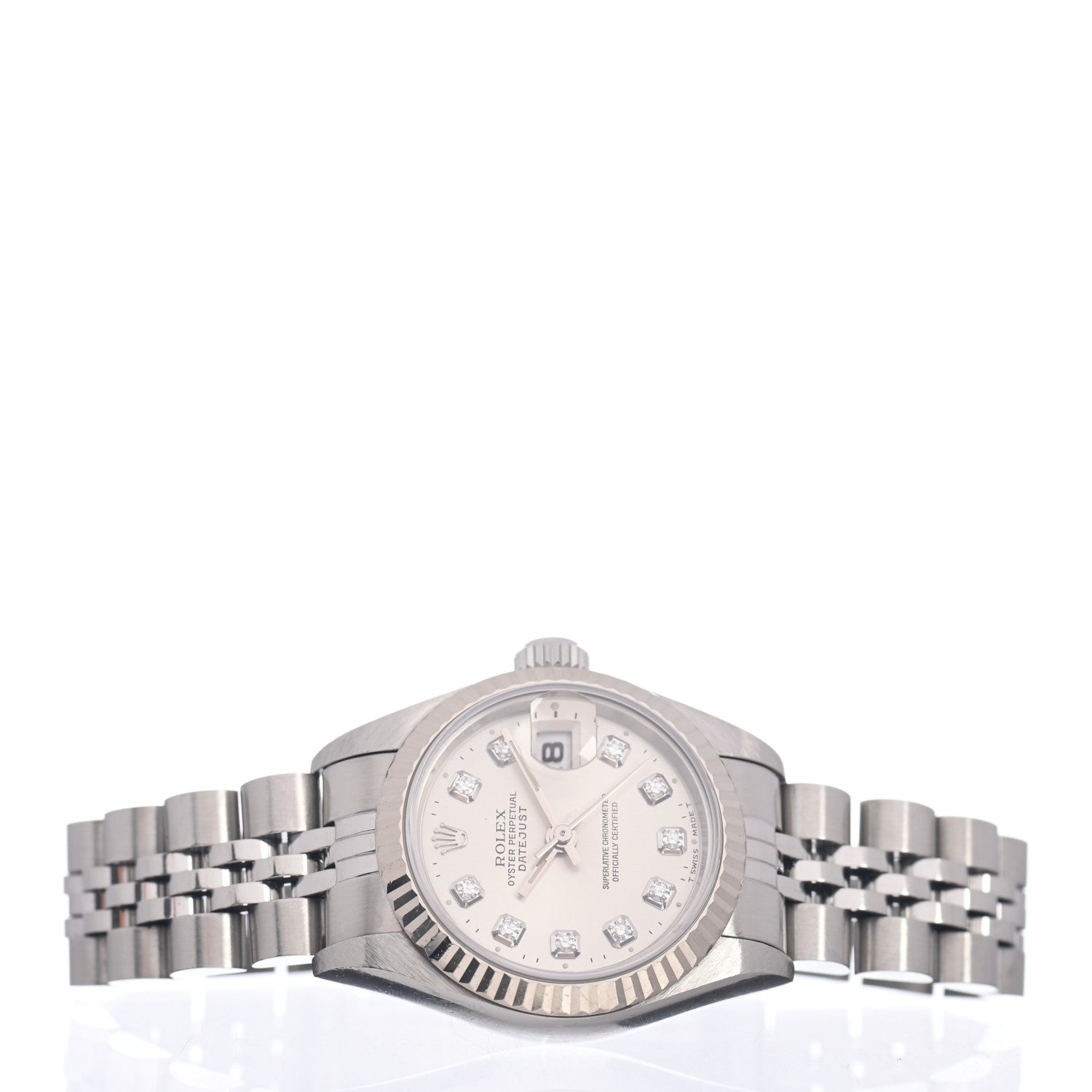 Rolex Stainless Steel 18K White Gold Diamond 26mm Oyster Perpetual Datejust Watch Silver 69174 2 of 5