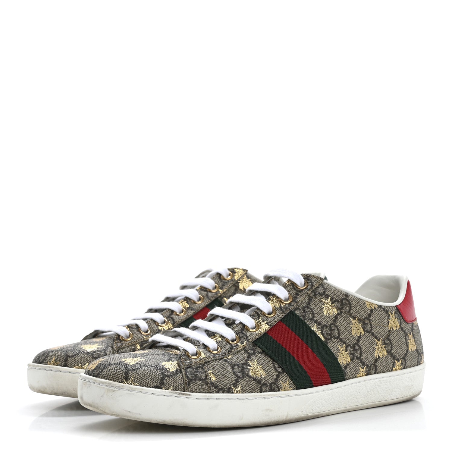 Gucci GG Supreme Monogram Bees Ayers Web Womens Ace Sneakers 38.5 Beige Oro Green Red 4 of 13