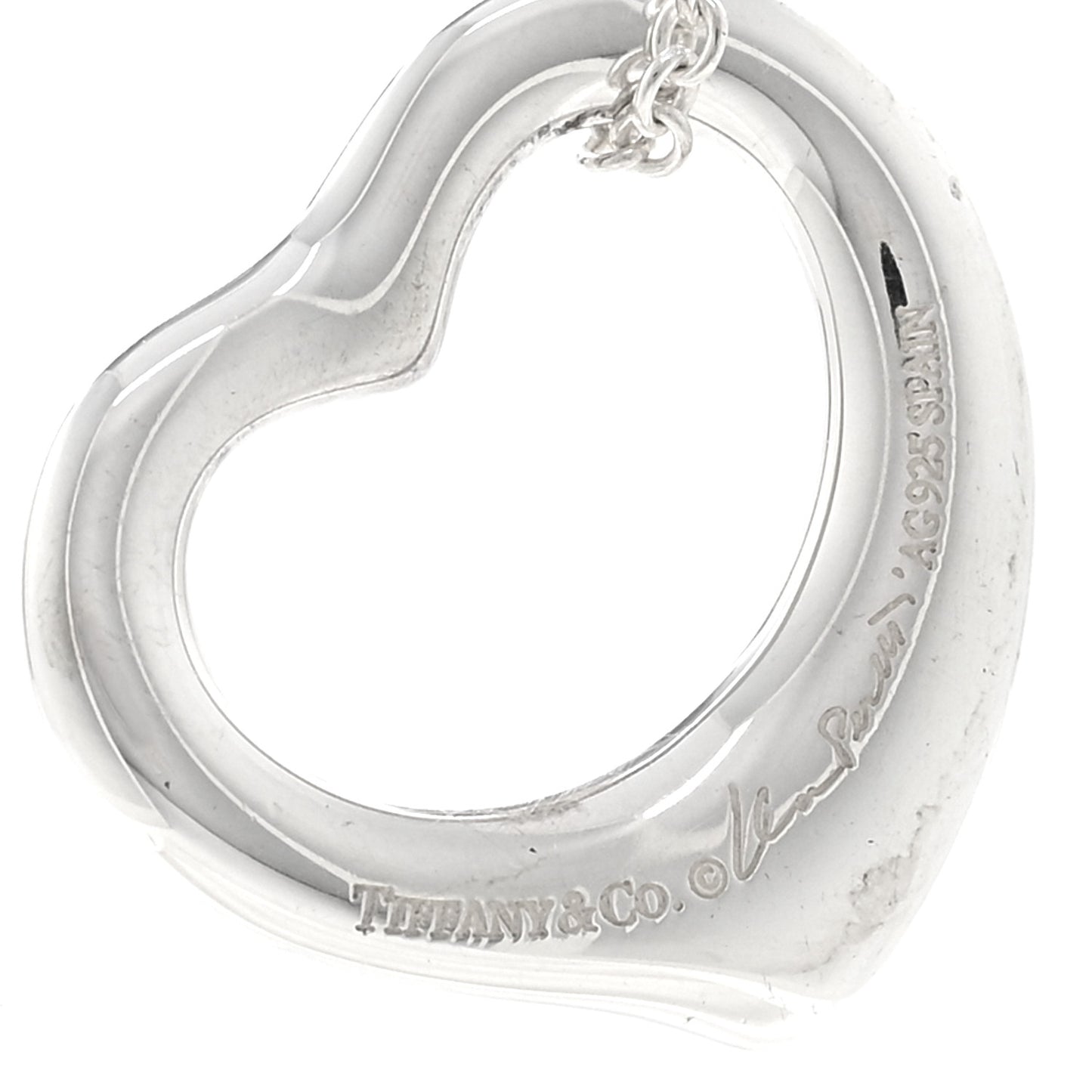 Sterling Silver 16mm Elsa Peretti Open Heart Pendant Necklace