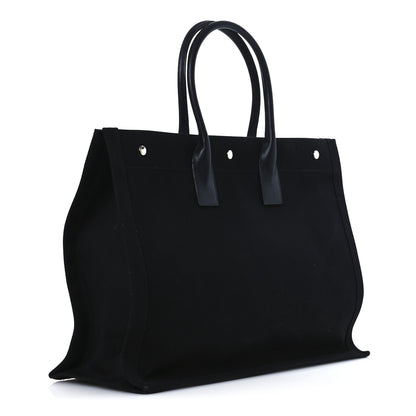 Saint Laurent Linen Calfskin Rive Gauche Tote Black 3 of 13