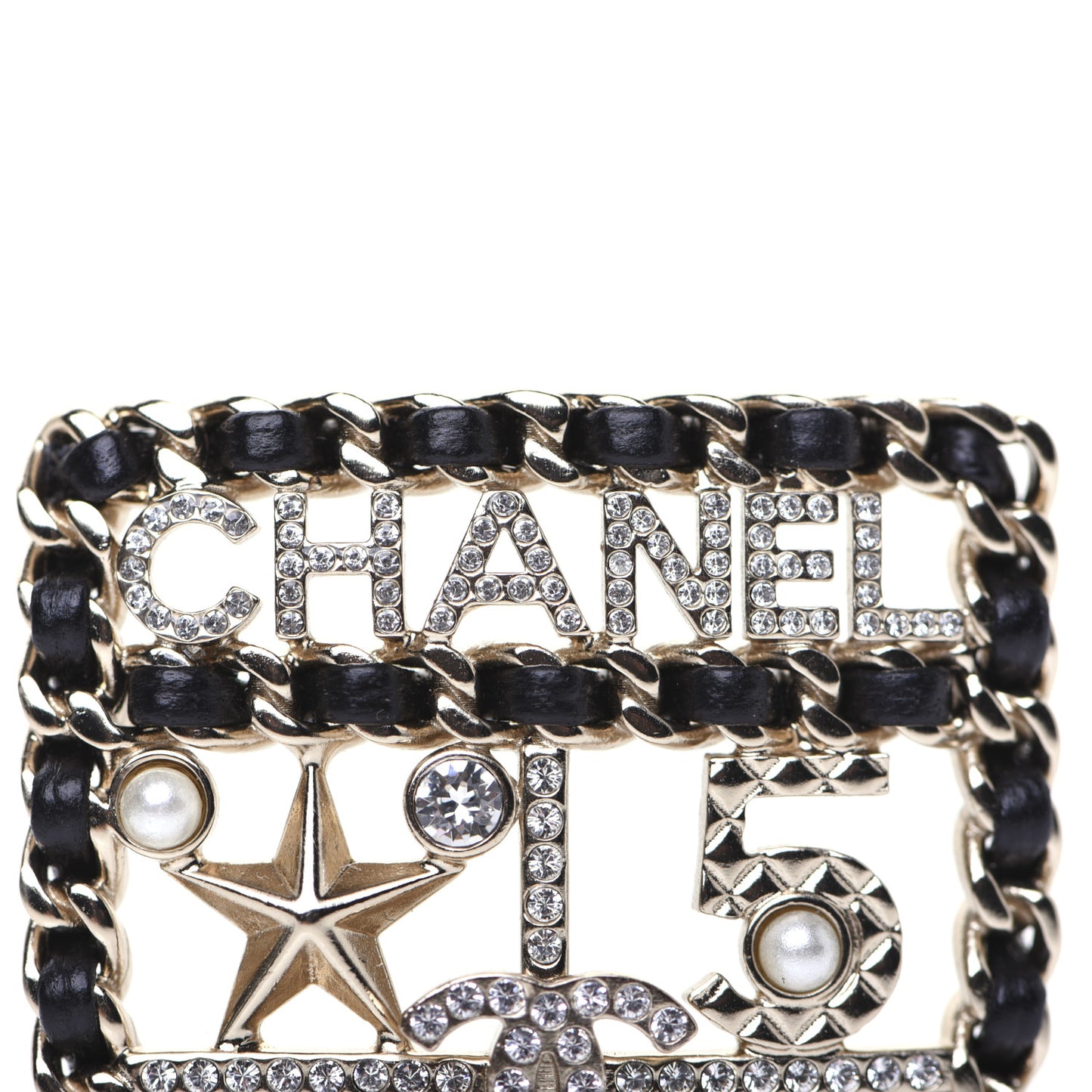 Lambskin Pearl Strass Sergeant Shield Brooch Gold