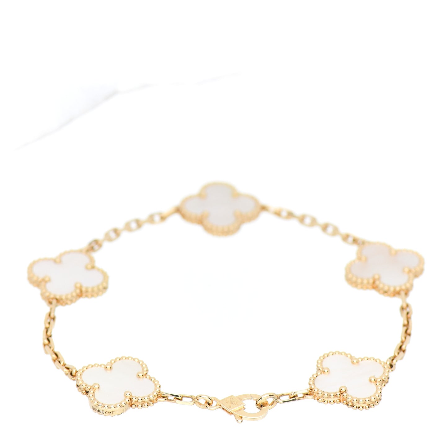 18K Yellow Gold Mother of Pearl 5 Motifs Vintage Alhambra Bracelet