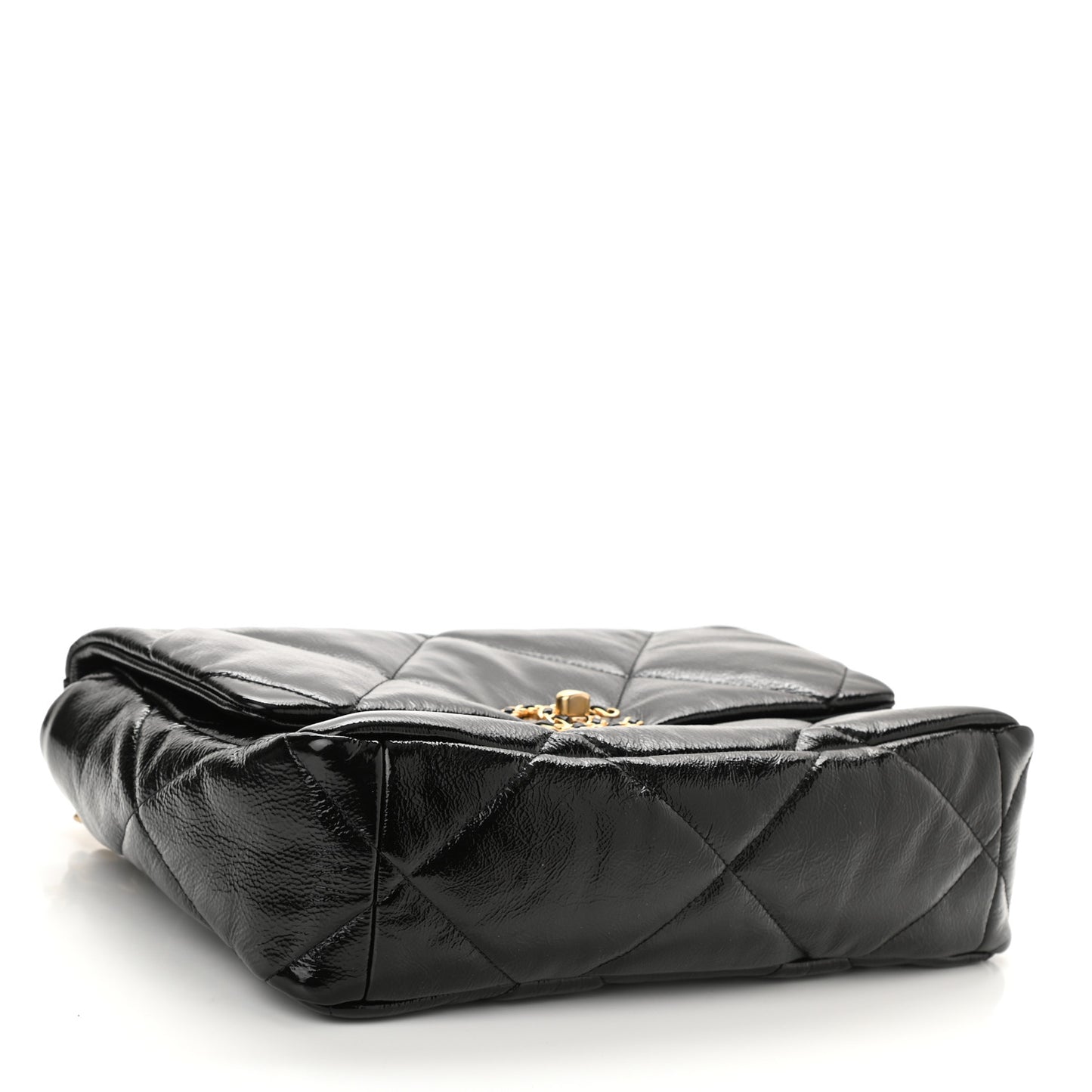 Shiny Crumpled Calfskin Quilted Large Chanel 19 Flap Black