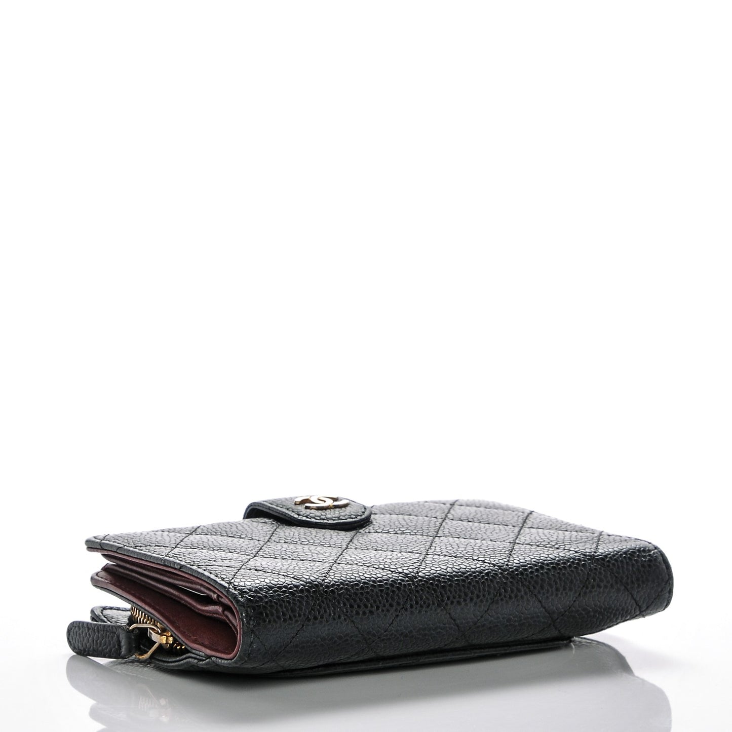 Caviar Quilted Zipped Pocket Wallet Black