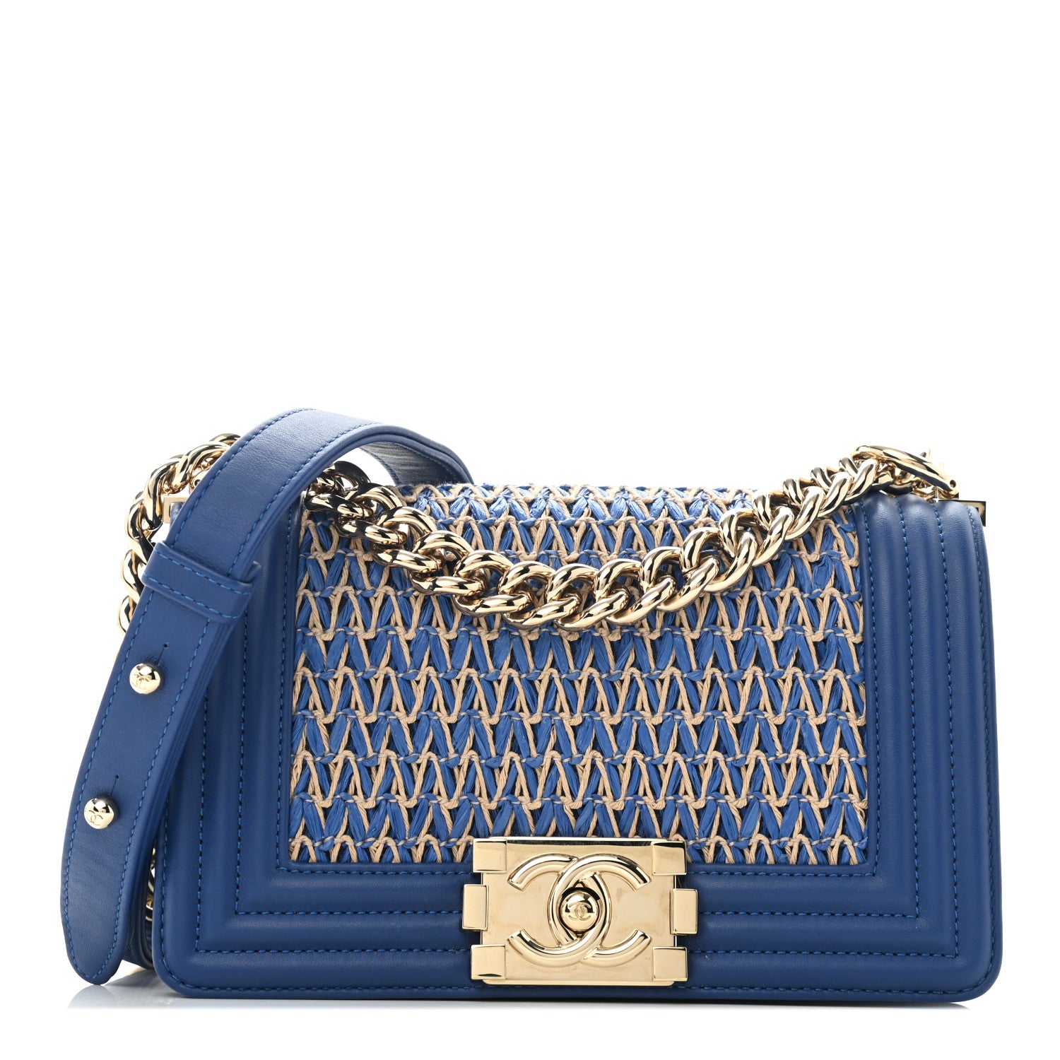 Chanel Lambskin Cotten Woven Small Boy Flap Blue 1 of 10