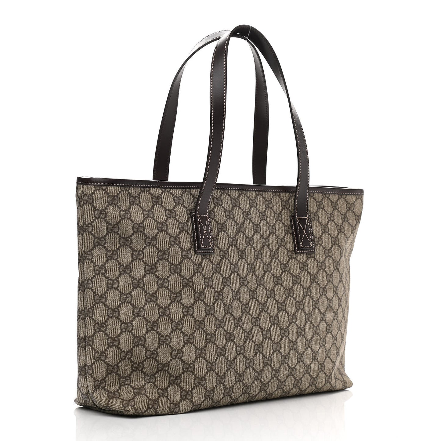 GG Supreme Monogram Medium Zippered Shopping Tote Dark Brown
