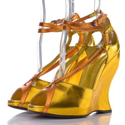 Bottega Veneta Metallic Calfskin Wedge Sandals 38 Gold 3 of 10