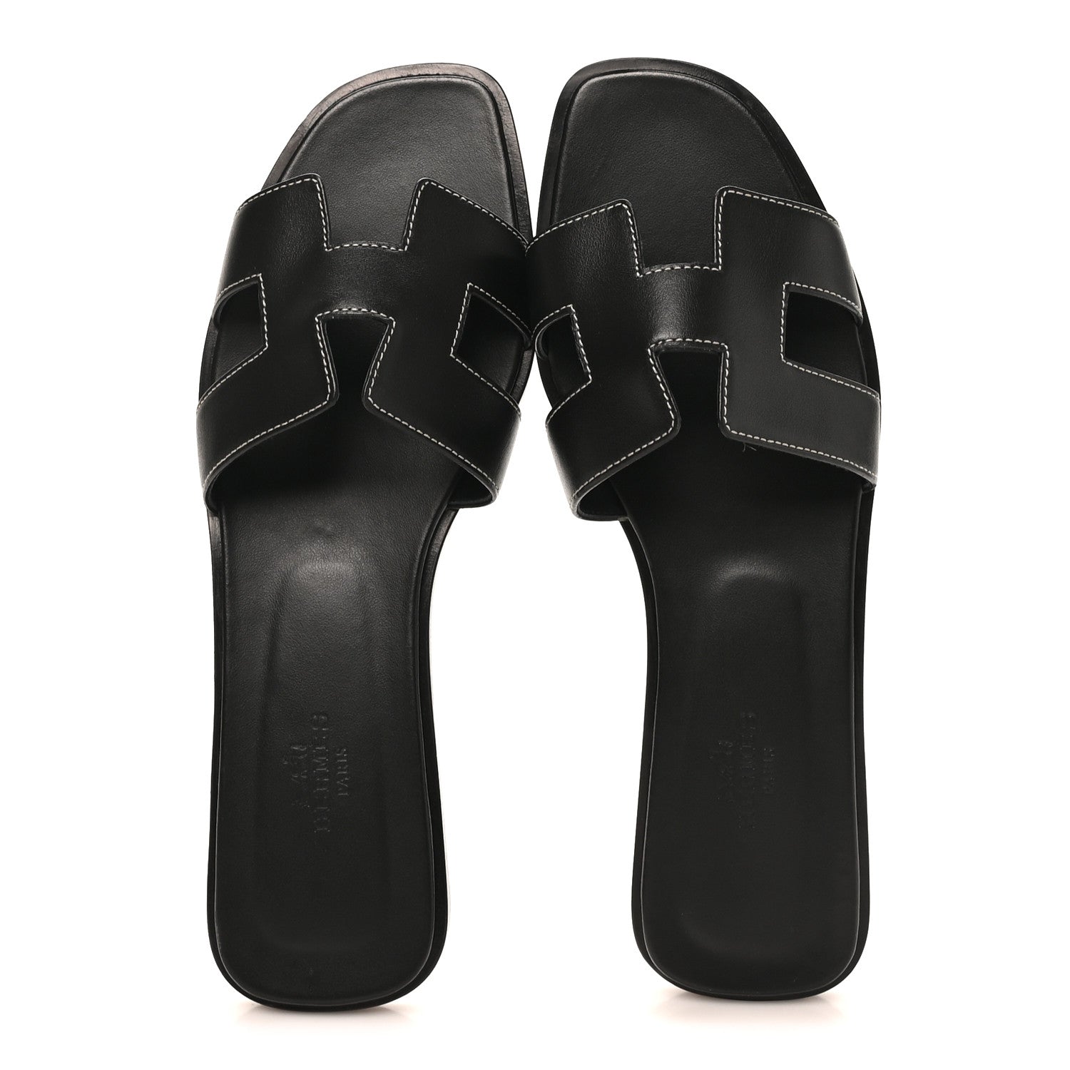 Hermes Box Calfskin Oran Sandals 39.5 Black 2 of 9