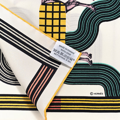 Hermes Silk Garde-Robe Pop Detail Scarf 45 White Jaune Vert 3 of 3