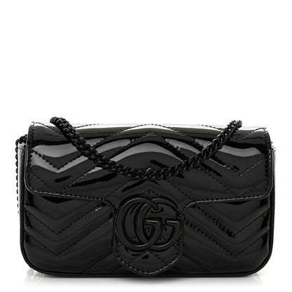 Gucci Patent Lambskin Enamel Matelasse Monochrome Super Mini GG Marmont Shoulder Bag Black 1 of 9