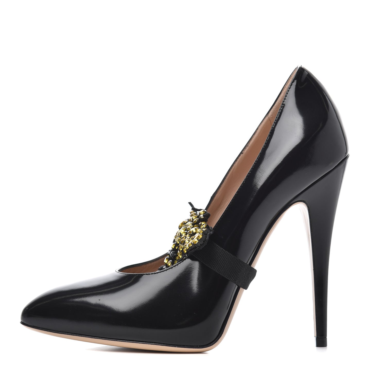 Polished Calfskin Removable Bee Elaisa Platform High Heel Pumps 38.5 Black