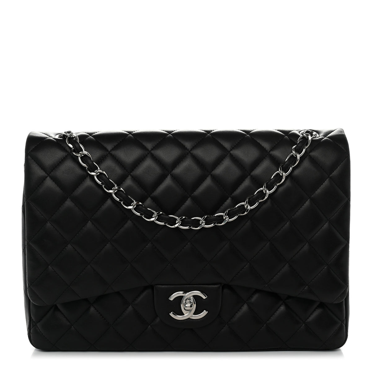Lambskin Quilted Maxi Double Flap Black