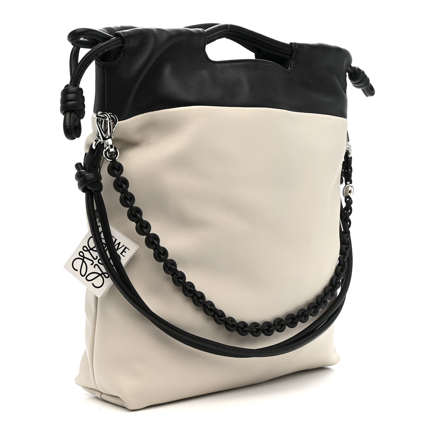 Mellow Nappa Lambskin Flamenco Tote Bag Light Ghost Black