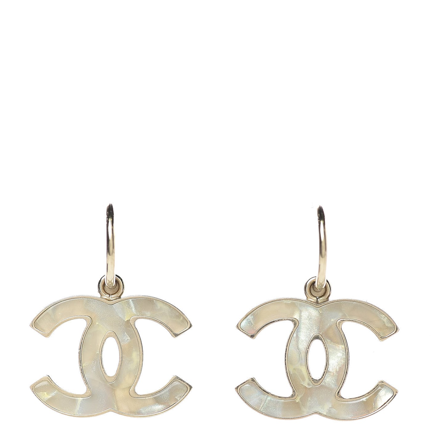 Pearlized Enamel CC Dangle Earrings Gold
