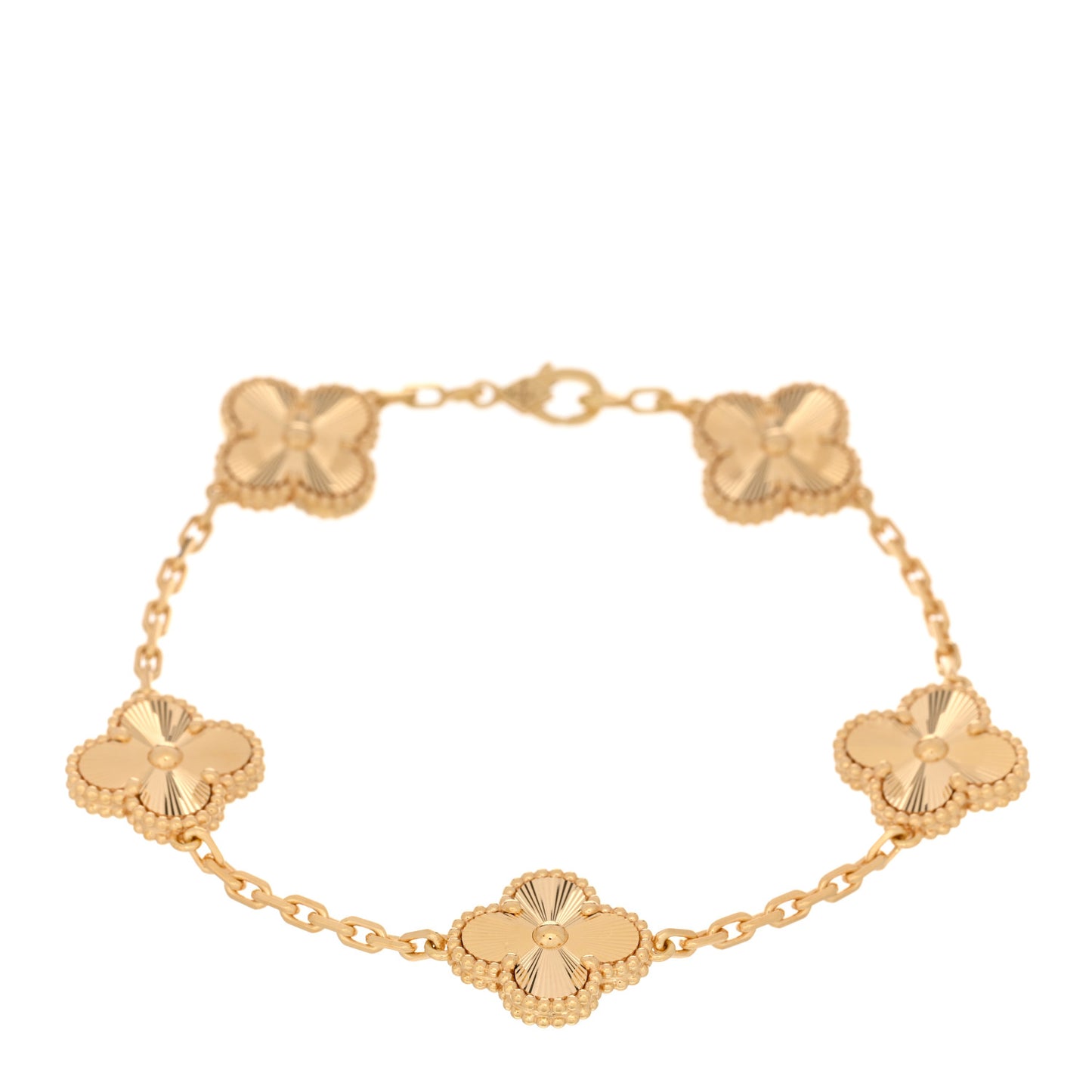 18K Yellow Gold 5 Motifs Guilloche Vintage Alhambra Bracelet