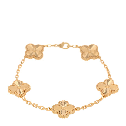 Van Cleef & Arpels 18K Yellow Gold 5 Motifs Guilloche Vintage Alhambra Bracelet 1 of 4