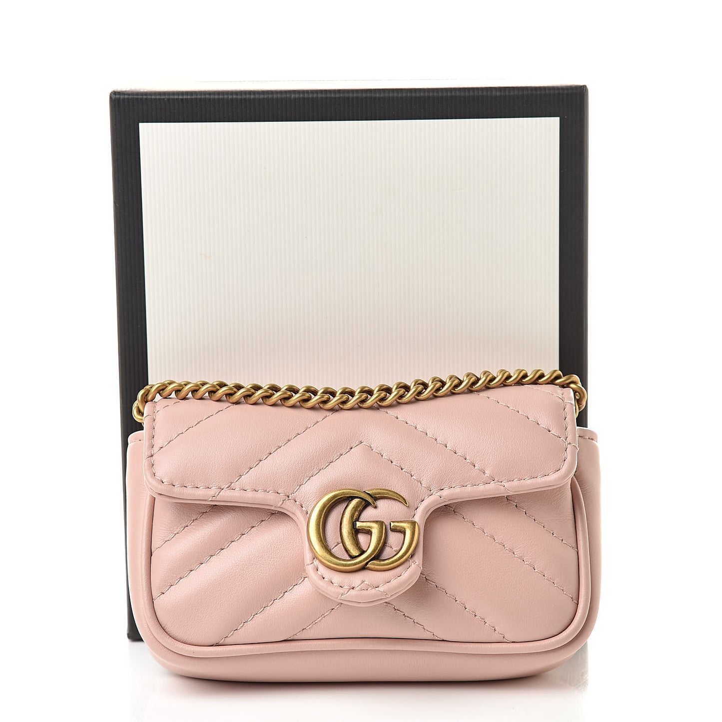 Calfskin Matelasse Heart GG Marmont 2.0 Coin Purse On A Chain Perfect Pink