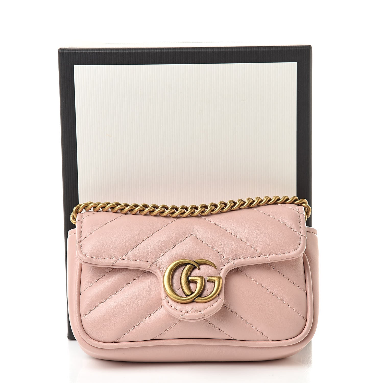 Gucci Calfskin Matelasse Heart GG Marmont 2.0 Coin Purse On A Chain Perfect Pink 8 of 8