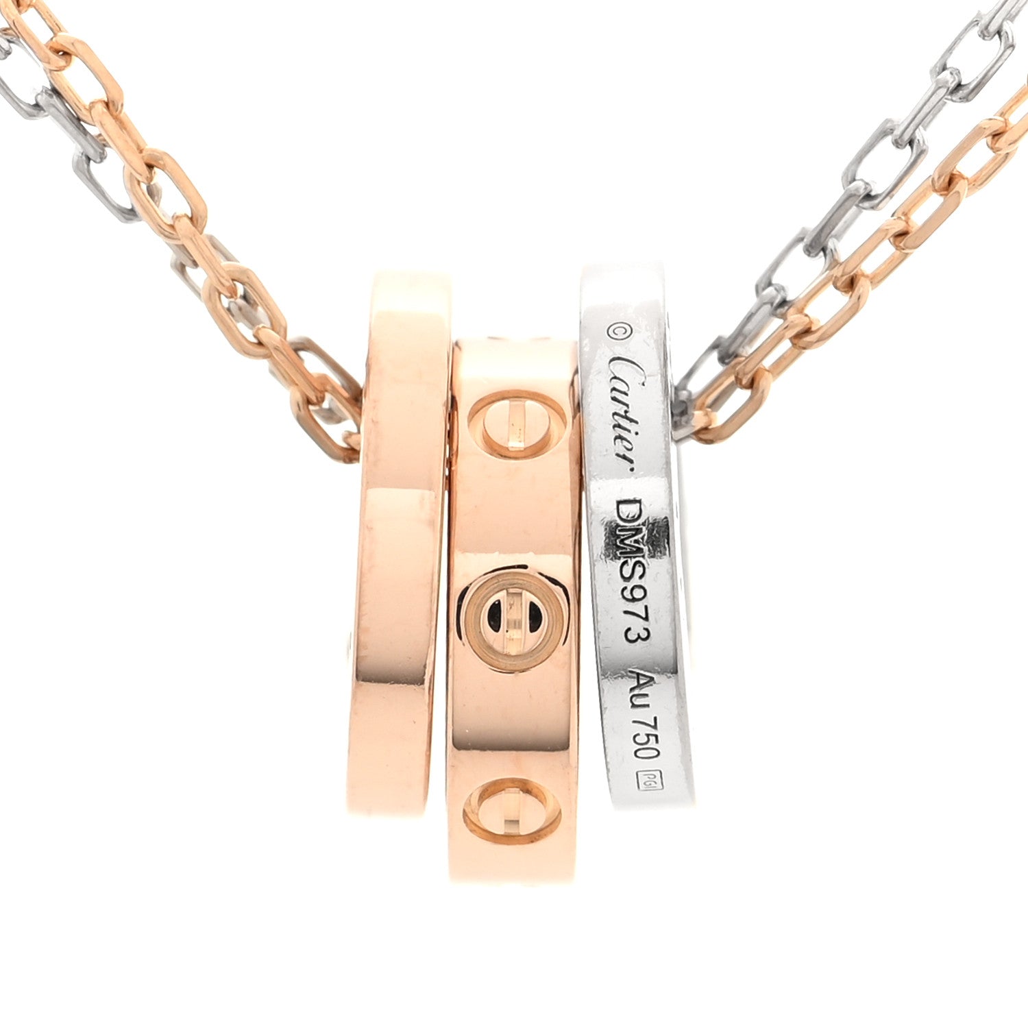 Cartier 18K White Pink Gold Diamond Three Ring LOVE Pendant Necklace 4 of 5