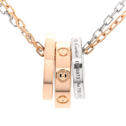 Cartier 18K White Pink Gold Diamond Three Ring LOVE Pendant Necklace 4 of 5