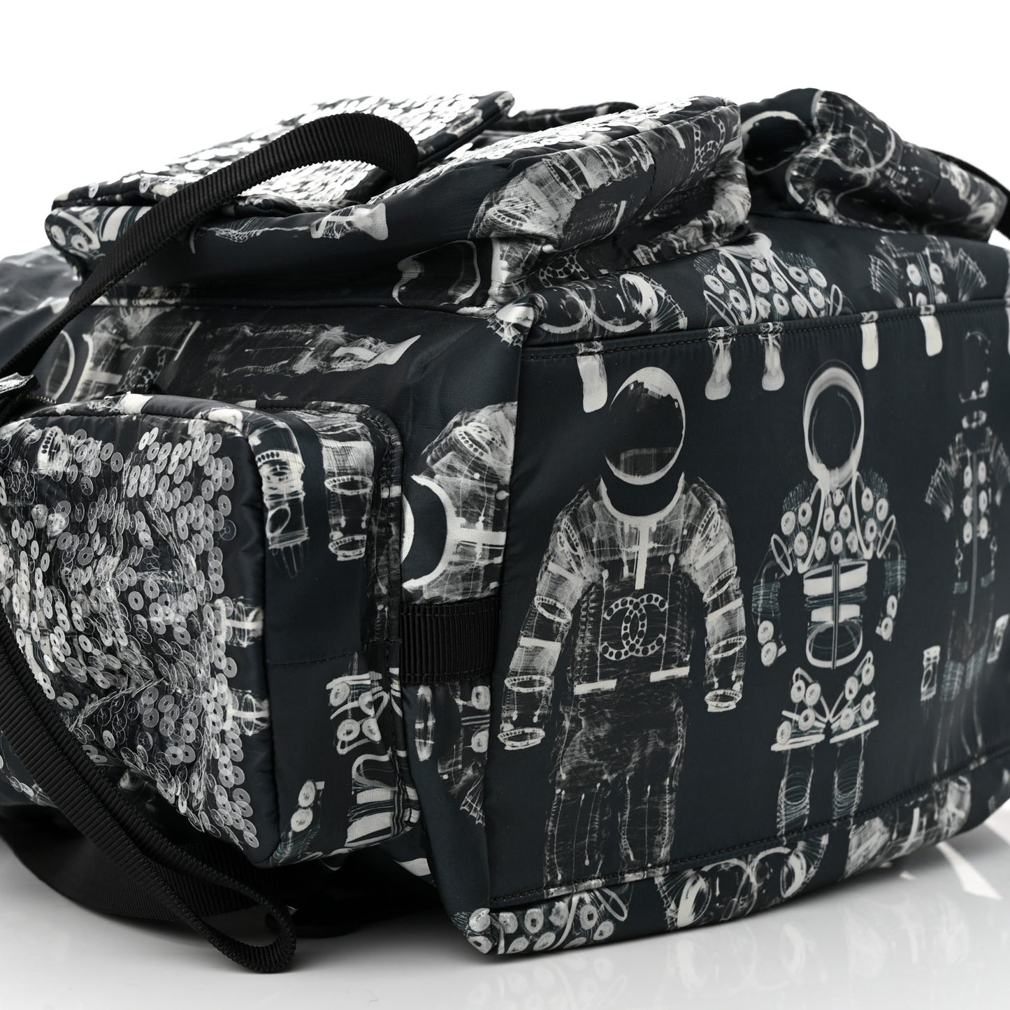 Sequin Nylon Lambskin Astronaut Essentials Backpack Black White