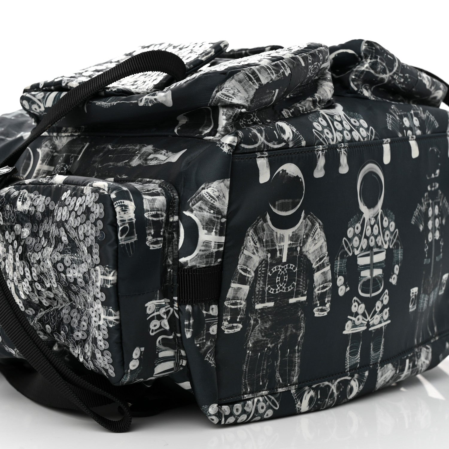 Chanel Sequin Nylon Lambskin Astronaut Essentials Backpack Black White 10 of 13