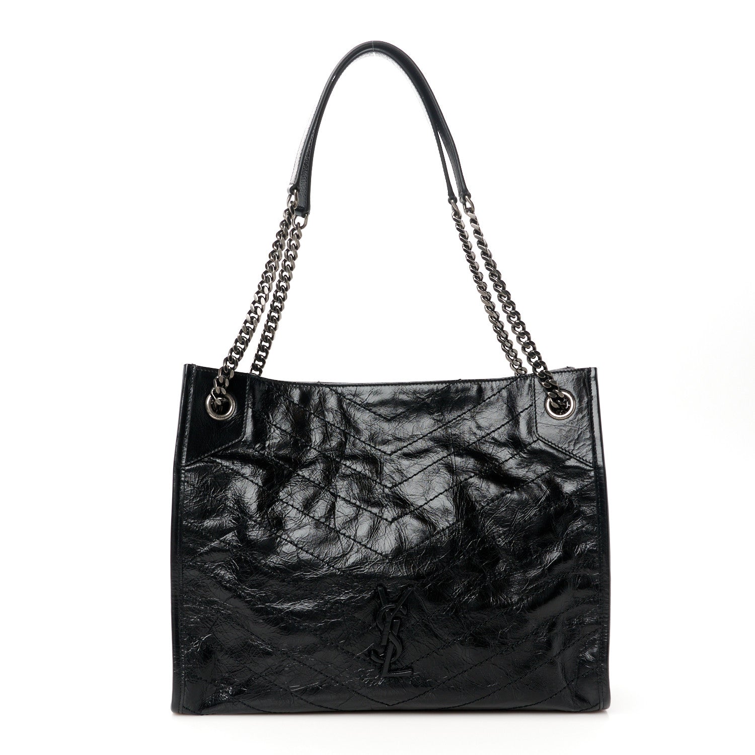 Saint Laurent Crinkled Calfskin Matelasse Monogram Medium Niki Shopper Tote Black 1 of 10