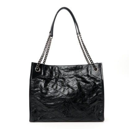 Saint Laurent Crinkled Calfskin Matelasse Monogram Medium Niki Shopper Tote Black 1 of 10