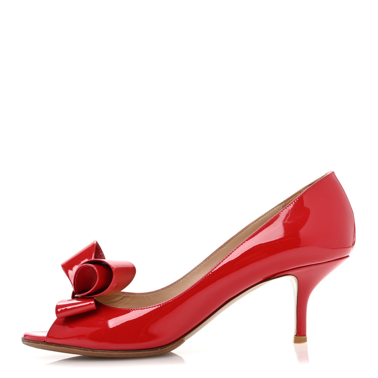 Patent Couture Bow Peep Toe Low Heel Pumps 39 Rosso Valentino