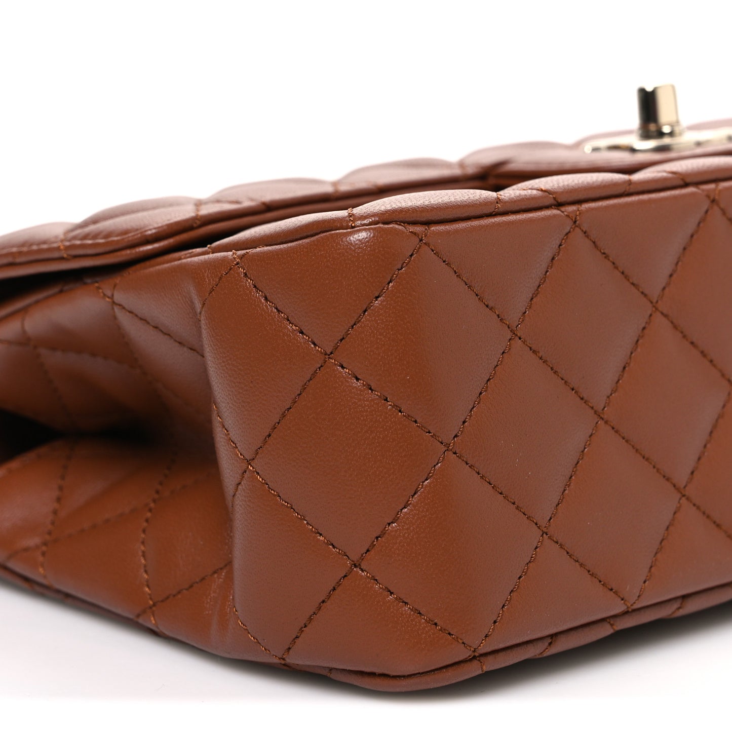 Lambskin Quilted Medium Crystal Top Handle Rectangular Flap Brown