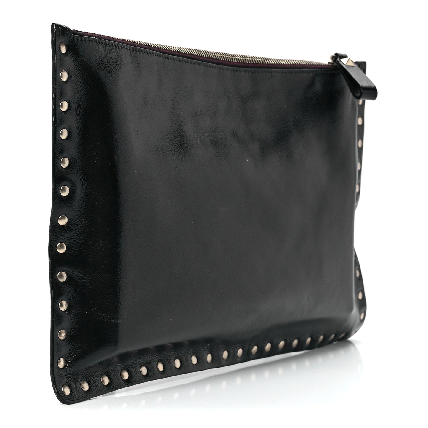 Vitello Large Rockstud Zip Pouch Black