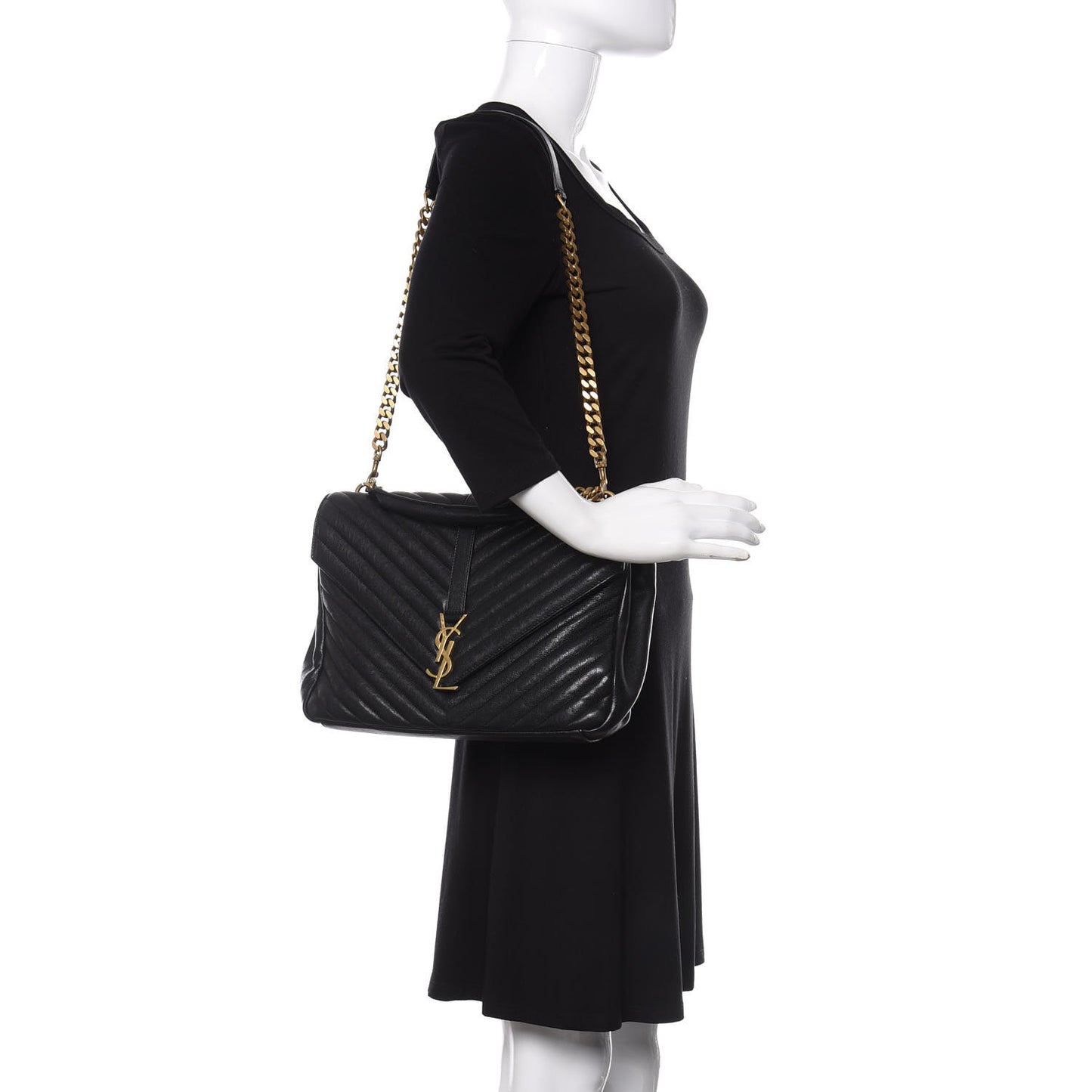 Sheepskin Matelasse Chevron Monogram Large College Satchel Black