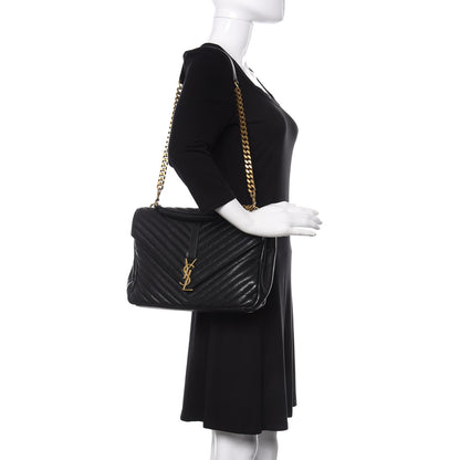 Saint Laurent Sheepskin Matelasse Chevron Monogram Large College Satchel Black 2 of 10