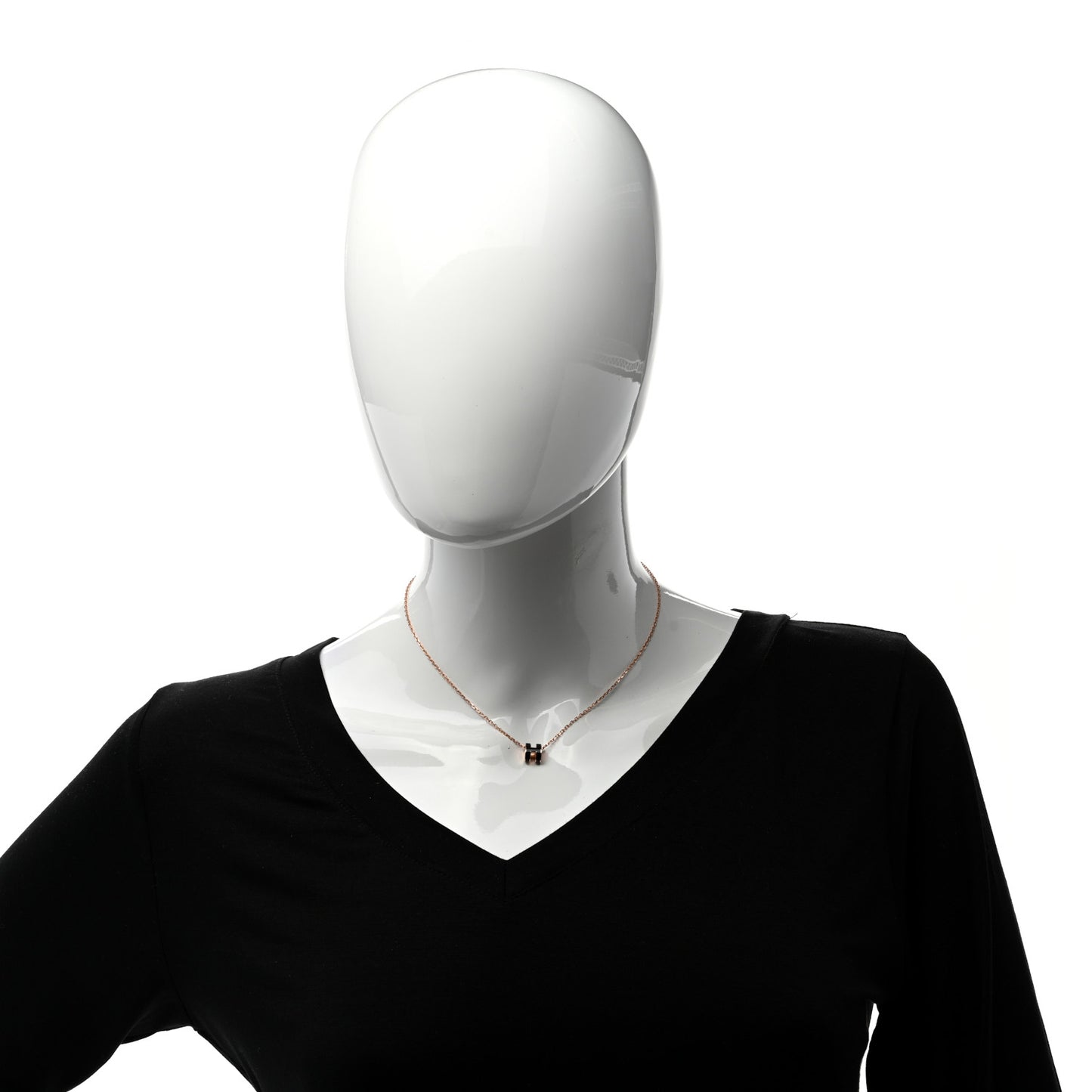 Lacquered Rose Gold Mini Pop H Pendant Necklace Black