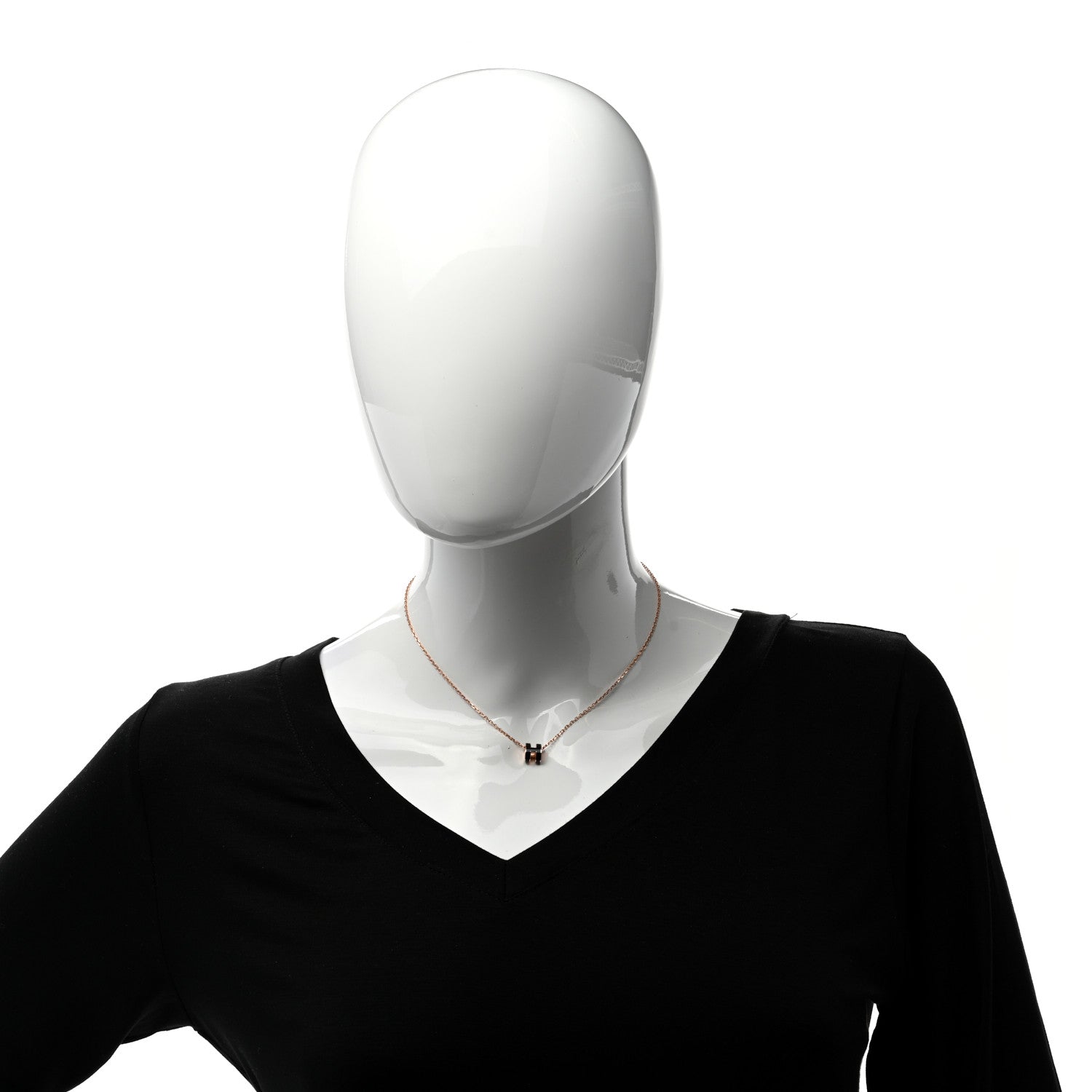 Hermes Lacquered Rose Gold Mini Pop H Pendant Necklace Black 2 of 4