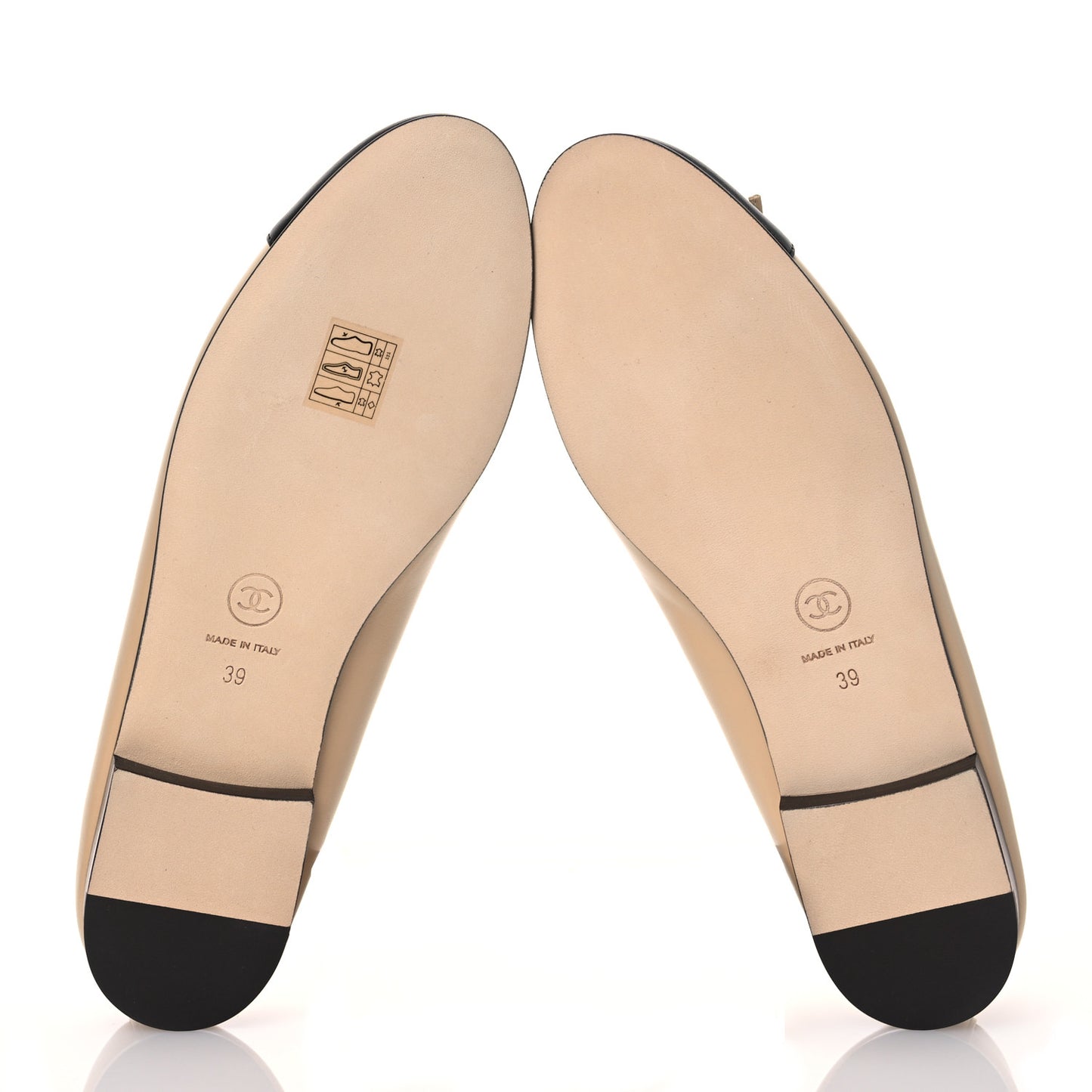 Lambskin Cap Toe CC Ballerina Flats 39 Beige Black