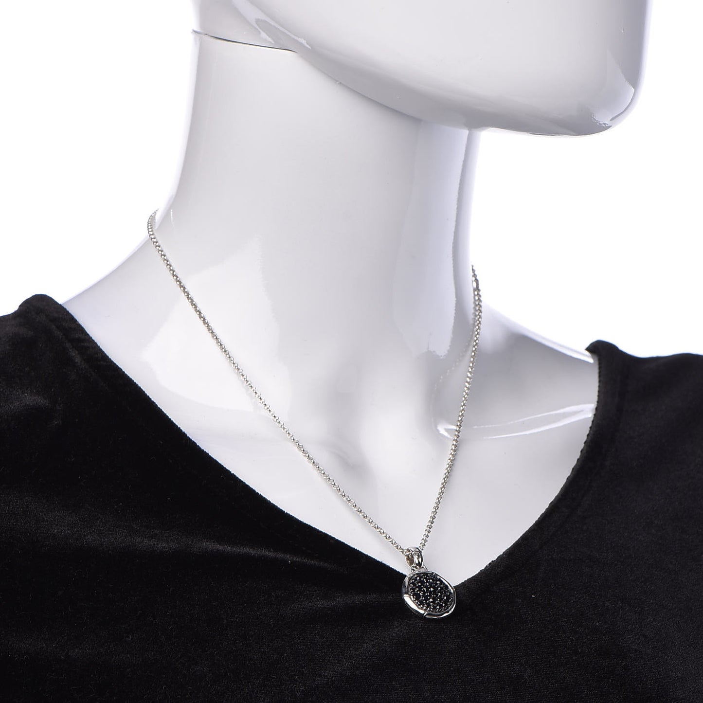 Sterling Silver Black Sapphire Small Bamboo Round Pendant Necklace