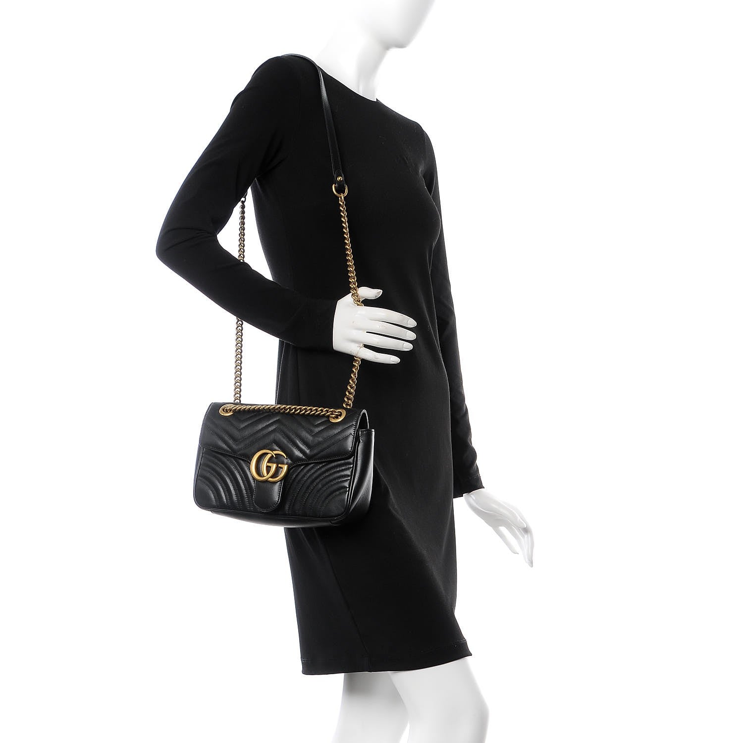 Gucci Calfskin Matelasse Small GG Marmont Shoulder Bag Black 2 of 9