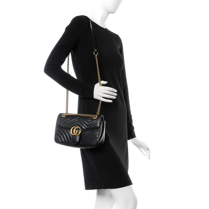 Gucci Calfskin Matelasse Small GG Marmont Shoulder Bag Black 2 of 9