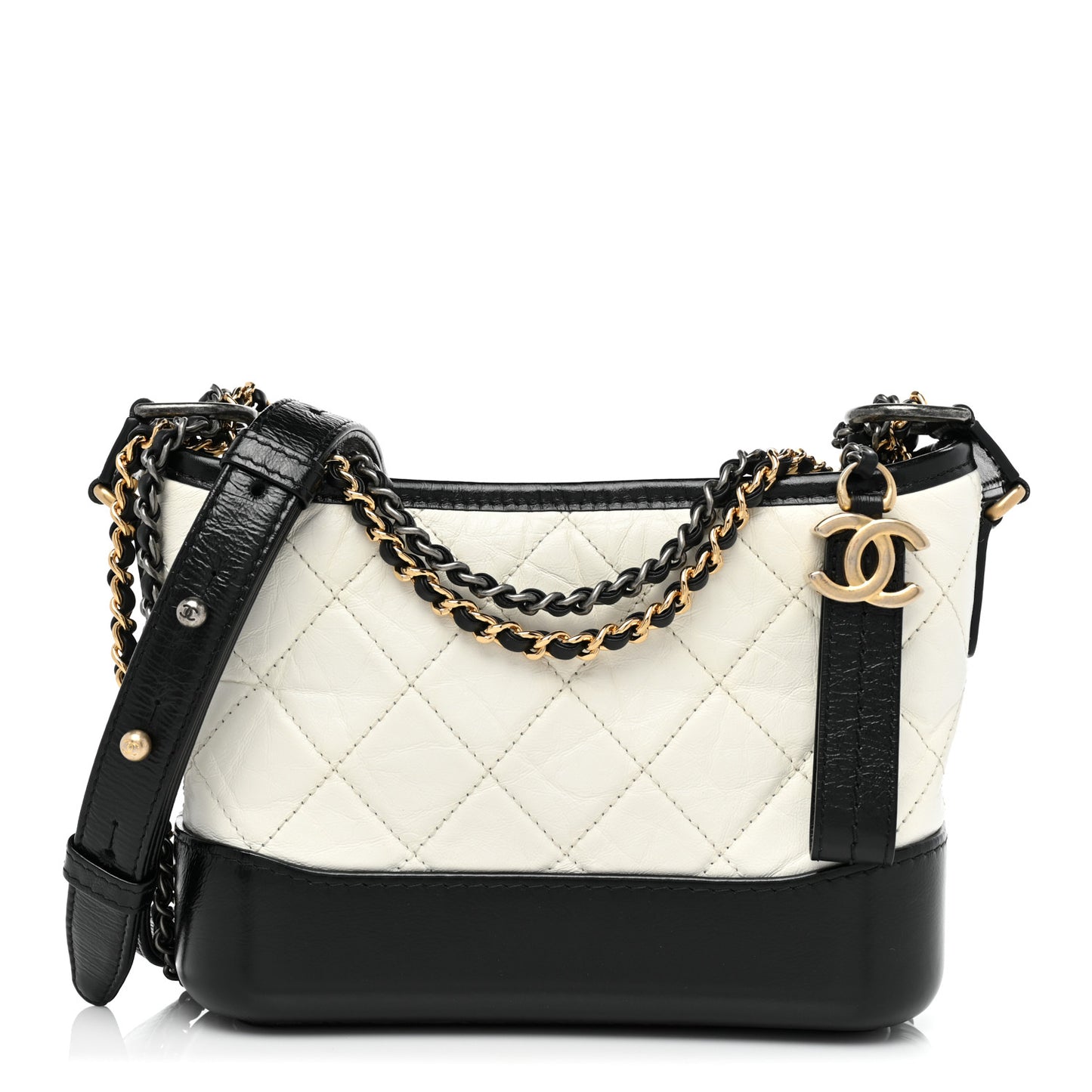 Aged Calfskin Quilted Small Gabrielle Hobo Black White