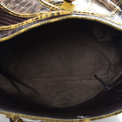 Bottega Veneta Tejus Lizard Patchwork Prezioso Satchel Yolk Cigar Truffle 5 of 7